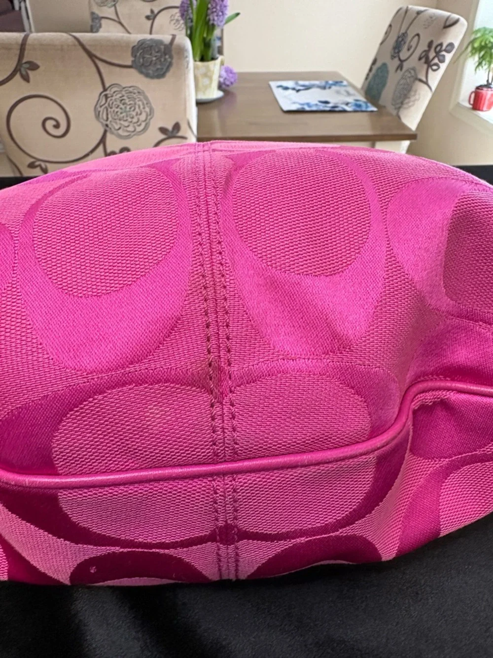 🔥🔥🔥sale Coach Rare Laura Signature Canvas Leather Should Bag Vibrant Pink - Picture 6 of 16